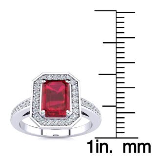 1 1/4 Carat Ruby and Halo Diamond Ring In 14 Karat White Gold