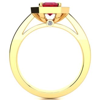 1 1/4 Carat Ruby and Halo Diamond Ring In 14 Karat Yellow Gold