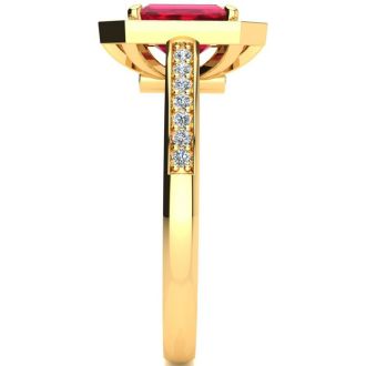 1 1/4 Carat Ruby and Halo Diamond Ring In 14 Karat Yellow Gold