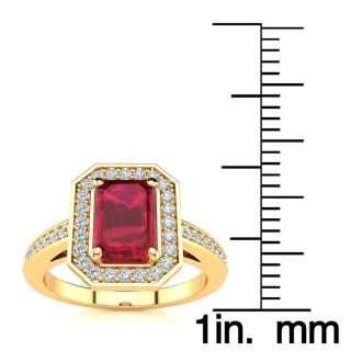 1 1/4 Carat Ruby and Halo Diamond Ring In 14 Karat Yellow Gold