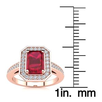 1 1/4 Carat Ruby and Halo Diamond Ring In 14 Karat Rose Gold