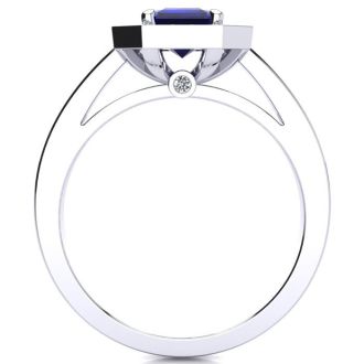 1 1/3 Carat Sapphire and Halo Diamond Ring In 14 Karat White Gold
