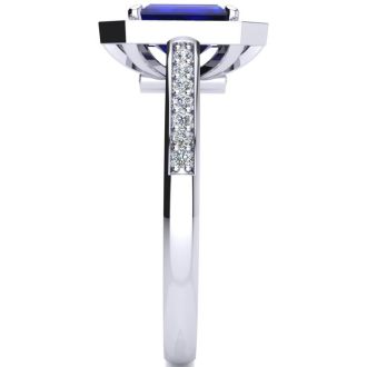 1 1/3 Carat Sapphire and Halo Diamond Ring In 14 Karat White Gold