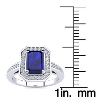 1 1/3 Carat Sapphire and Halo Diamond Ring In 14 Karat White Gold