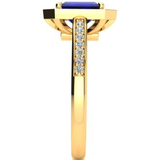 1 1/3 Carat Sapphire and Halo Diamond Ring In 14 Karat Yellow Gold