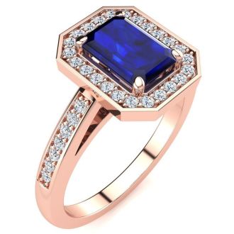 1 1/3 Carat Sapphire and Halo Diamond Ring In 14 Karat Rose Gold