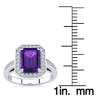 2 Carat Amethyst and Halo Diamond Ring In 14 Karat White Gold