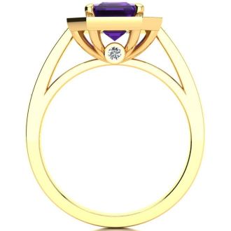 2 Carat Amethyst and Halo Diamond Ring In 14 Karat Yellow Gold