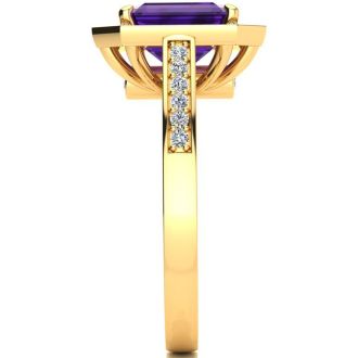 2 Carat Amethyst and Halo Diamond Ring In 14 Karat Yellow Gold