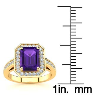 2 Carat Amethyst and Halo Diamond Ring In 14 Karat Yellow Gold