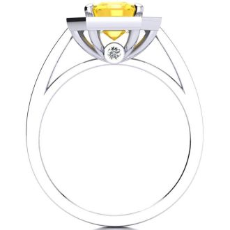 2 Carat Citrine and Halo Diamond Ring In 14 Karat White Gold