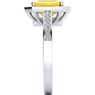 2 Carat Citrine and Halo Diamond Ring In 14 Karat White Gold