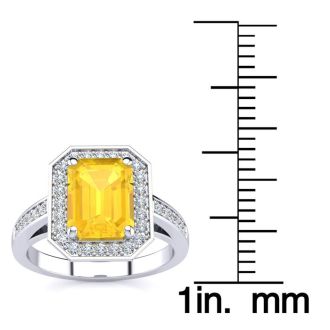 2 Carat Citrine and Halo Diamond Ring In 14 Karat White Gold