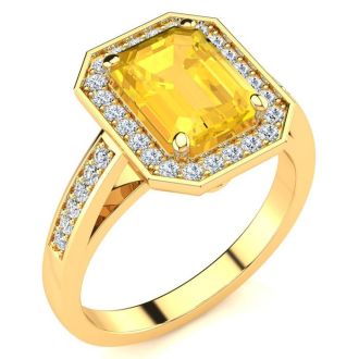 2 Carat Citrine and Halo Diamond Ring In 14 Karat Yellow Gold