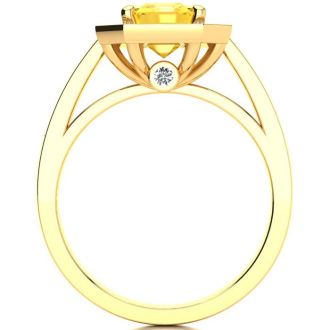 2 Carat Citrine and Halo Diamond Ring In 14 Karat Yellow Gold