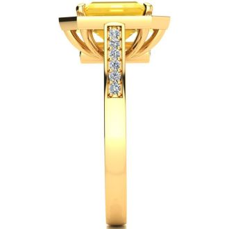 2 Carat Citrine and Halo Diamond Ring In 14 Karat Yellow Gold