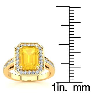 2 Carat Citrine and Halo Diamond Ring In 14 Karat Yellow Gold
