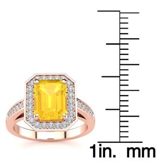 2 Carat Citrine and Halo Diamond Ring In 14 Karat Rose Gold