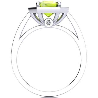 2 Carat Peridot and Halo Diamond Ring In 14 Karat White Gold