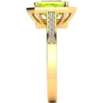2 Carat Peridot and Halo Diamond Ring In 14 Karat Yellow Gold