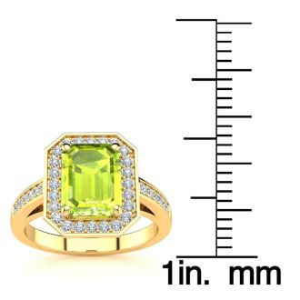 2 Carat Peridot and Halo Diamond Ring In 14 Karat Yellow Gold