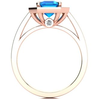 2 1/4 Carat Blue Topaz and Halo Diamond Ring In 14 Karat Rose Gold