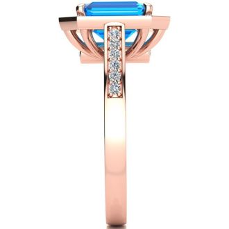 2 1/4 Carat Blue Topaz and Halo Diamond Ring In 14 Karat Rose Gold