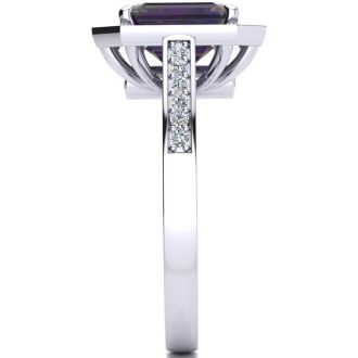 2 Carat Octagon Shape Mystic Topaz Ring With Diamond Halo In 14 Karat White Gold