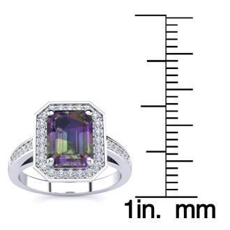 2 Carat Octagon Shape Mystic Topaz Ring With Diamond Halo In 14 Karat White Gold