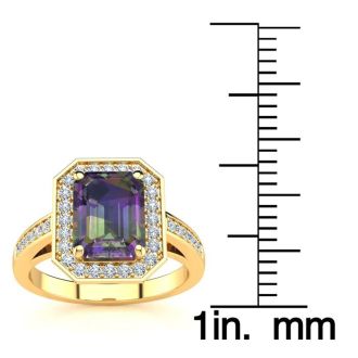 2 Carat Octagon Shape Mystic Topaz Ring With Diamond Halo In 14 Karat Yellow Gold