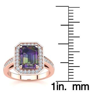 2 Carat Octagon Shape Mystic Topaz Ring With Diamond Halo In 14 Karat Rose Gold