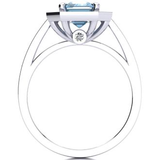 Aquamarine Ring: Aquamarine Jewelry: 1 3/4 Carat Aquamarine and Halo Diamond Ring In 14 Karat White Gold