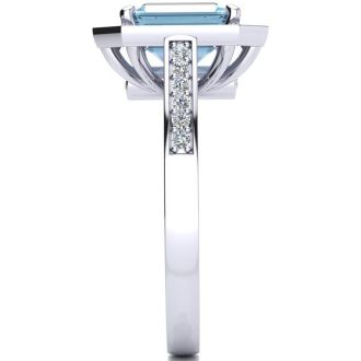 Aquamarine Ring: Aquamarine Jewelry: 1 3/4 Carat Aquamarine and Halo Diamond Ring In 14 Karat White Gold