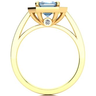 Aquamarine Ring: Aquamarine Jewelry: 1 3/4 Carat Aquamarine and Halo Diamond Ring In 14 Karat Yellow Gold