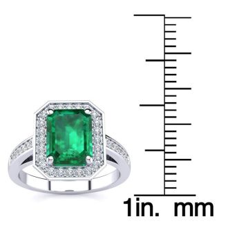 1 3/4 Carat Emerald and Halo Diamond Ring In 14 Karat White Gold