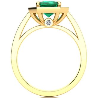 1 3/4 Carat Emerald and Halo Diamond Ring In 14 Karat Yellow Gold