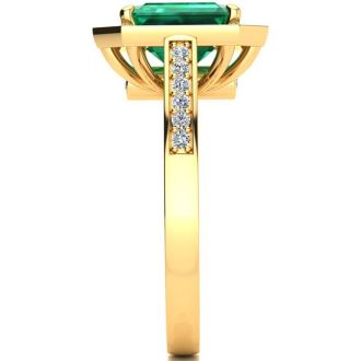 1 3/4 Carat Emerald and Halo Diamond Ring In 14 Karat Yellow Gold