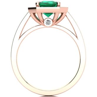 1 3/4 Carat Emerald and Halo Diamond Ring In 14 Karat Rose Gold
