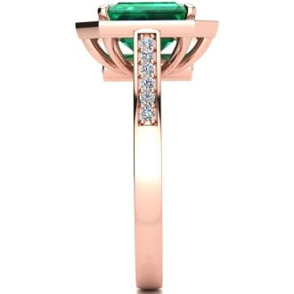 1 3/4 Carat Emerald and Halo Diamond Ring In 14 Karat Rose Gold