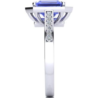 2 Carat Tanzanite and Halo Diamond Ring In 14 Karat White Gold