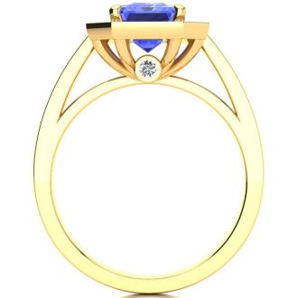 2 Carat Tanzanite and Halo Diamond Ring In 14 Karat Yellow Gold