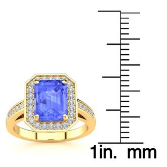 2 Carat Tanzanite and Halo Diamond Ring In 14 Karat Yellow Gold