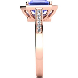 2 Carat Tanzanite and Halo Diamond Ring In 14 Karat Rose Gold