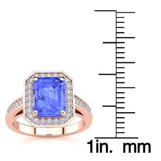 2 Carat Tanzanite and Halo Diamond Ring In 14 Karat Rose Gold