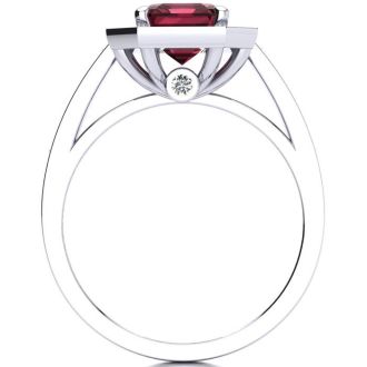 Garnet Ring: Garnet Jewelry: 2 1/4 Carat Garnet and Halo Diamond Ring In 14 Karat White Gold