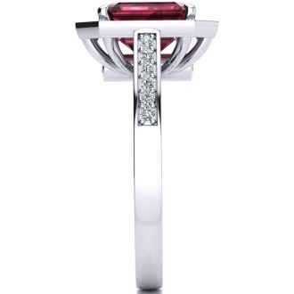 Garnet Ring: Garnet Jewelry: 2 1/4 Carat Garnet and Halo Diamond Ring In 14 Karat White Gold