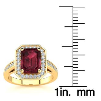 Garnet Ring: Garnet Jewelry: 2 1/4 Carat Garnet and Halo Diamond Ring In 14 Karat Yellow Gold