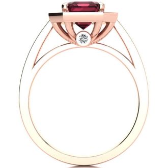 Garnet Ring: Garnet Jewelry: 2 1/4 Carat Garnet and Halo Diamond Ring In 14 Karat Rose Gold