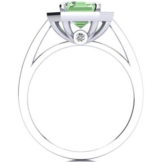 2 Carat Green Amethyst and Halo Diamond Ring In 14 Karat White Gold