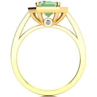 2 Carat Green Amethyst and Halo Diamond Ring In 14 Karat Yellow Gold